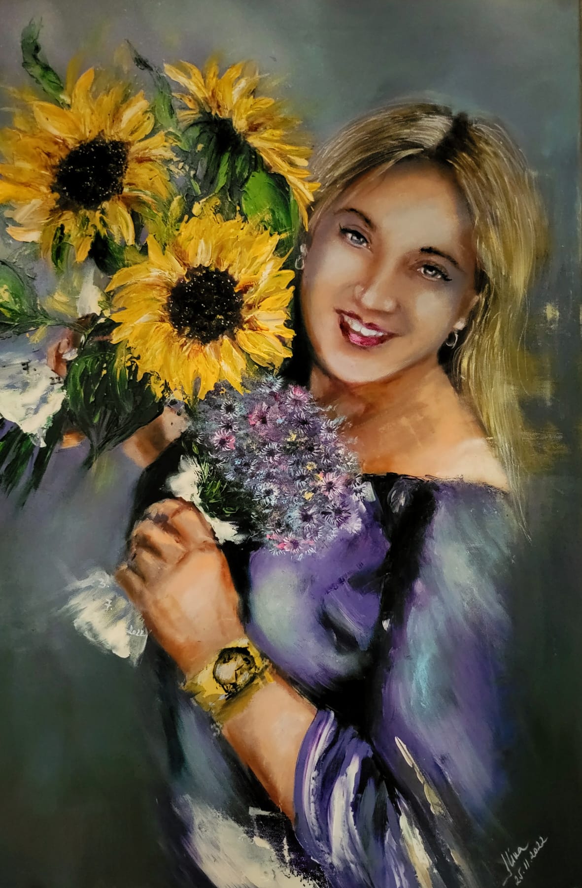 ArteDiAlina.com painting: Sunflowers and violets